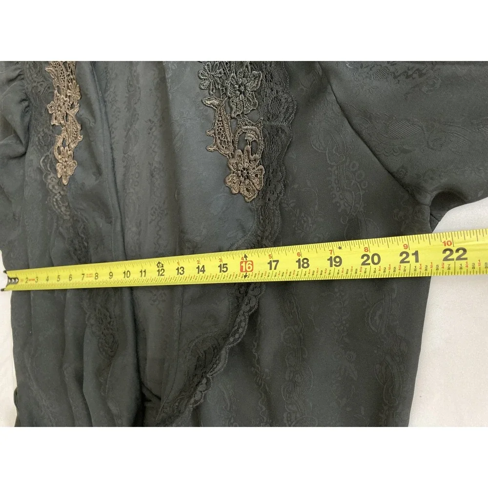 Vtg Victoria's Secret Robe Gold Label Women L Black Chiffon Lace Kimono Floral